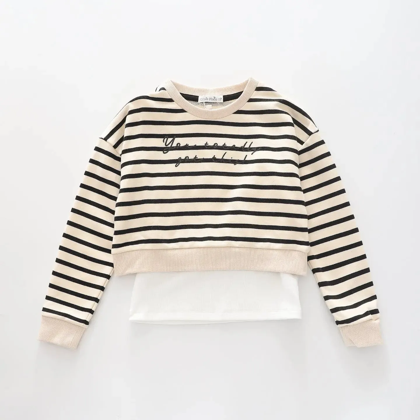 Black Stripes, Older Girls Crop Sweat Top