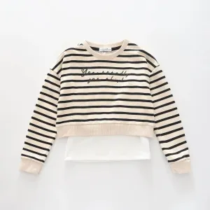 Black Stripes, Older Girls Crop Sweat Top