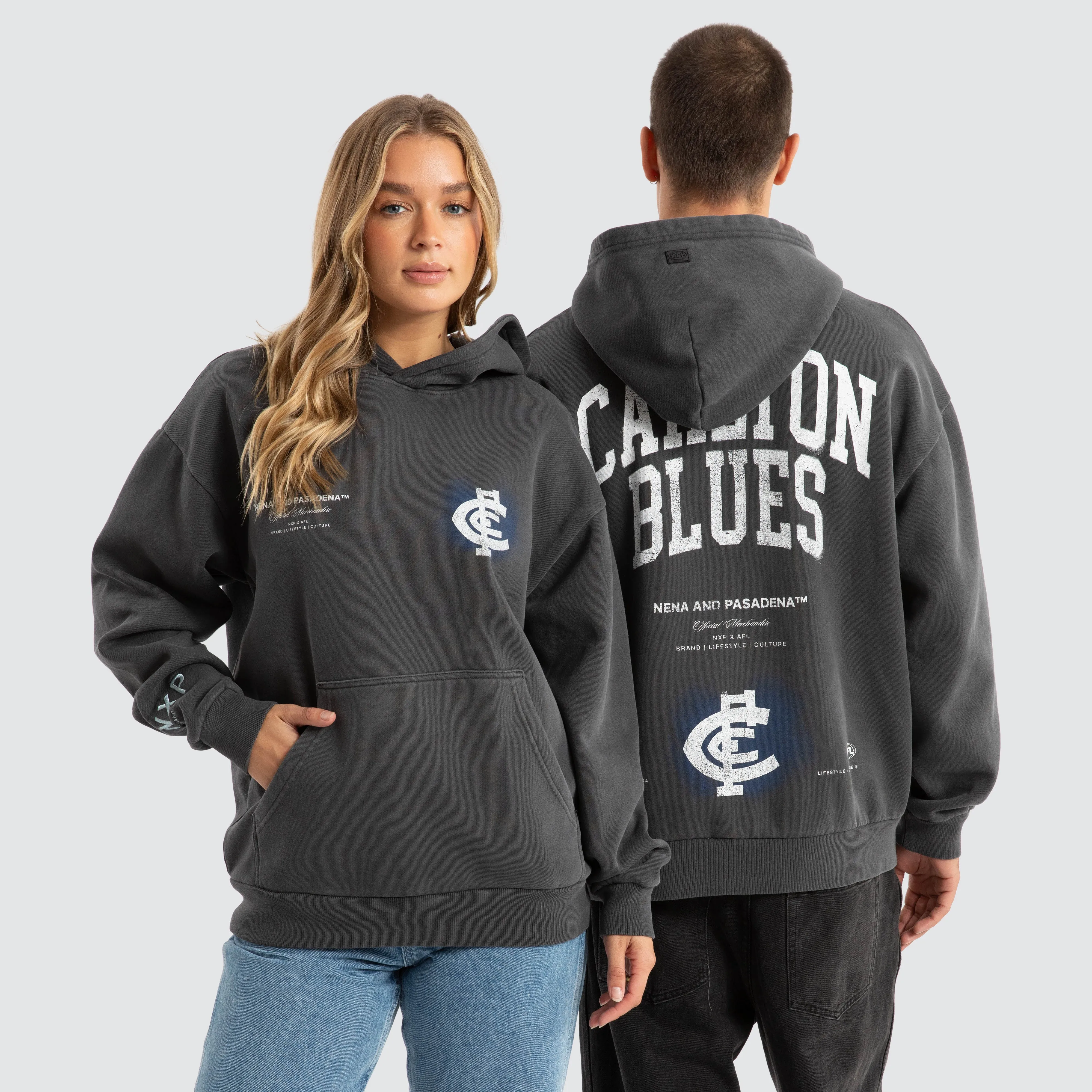 Carlton Blues AFL Vintage Hoodie Pigment Asphalt