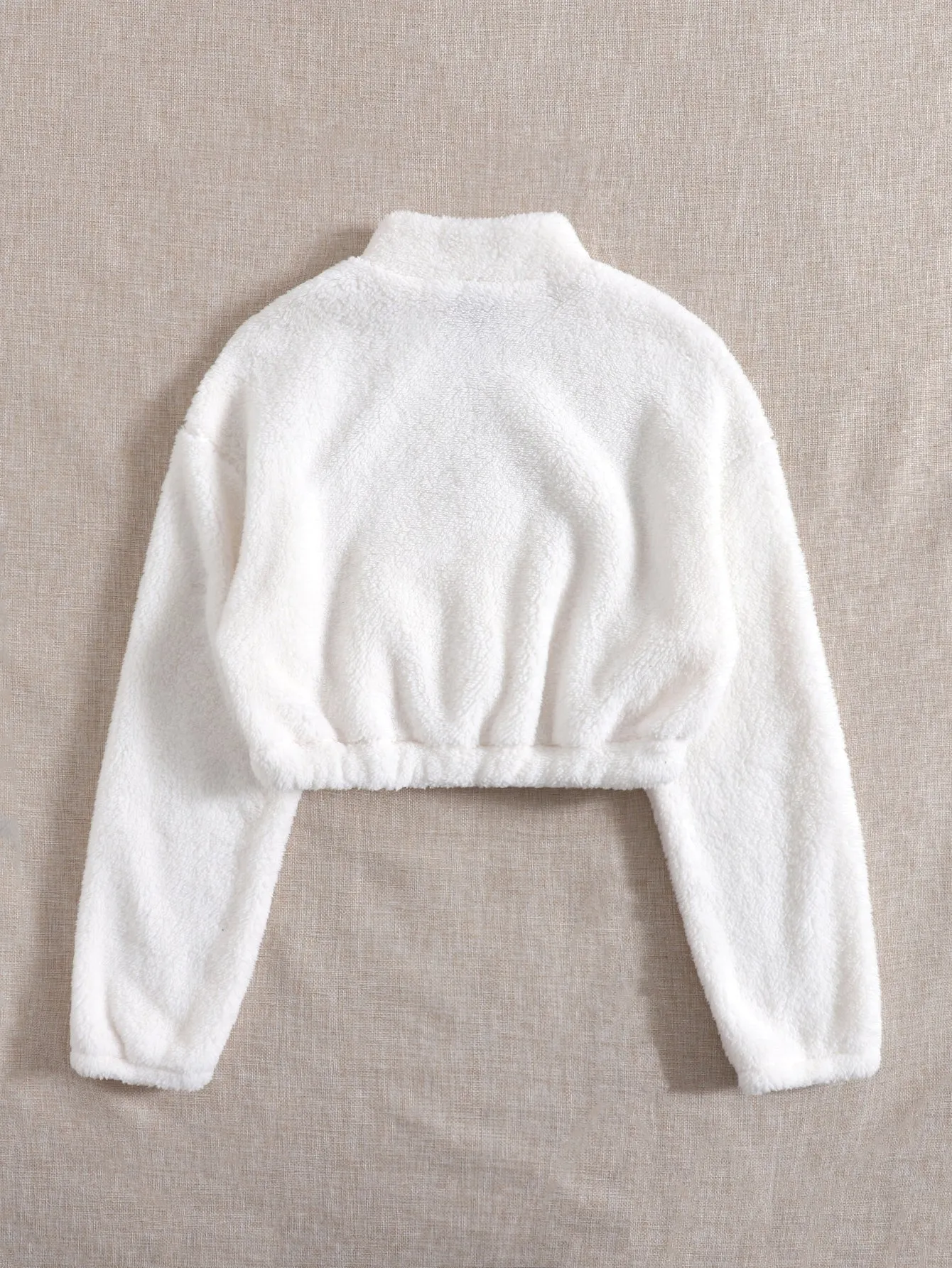 Casual Plain Zipper Long Sleeve Stand Collar Crop Women Sweatshirt