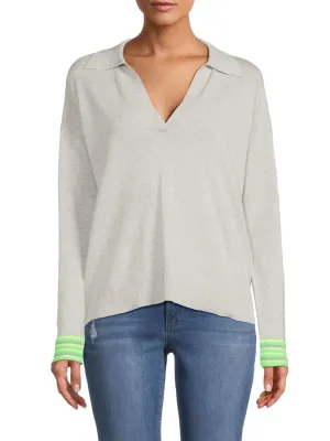 Collar Pop Stripe Cuff Sweater - Ladies