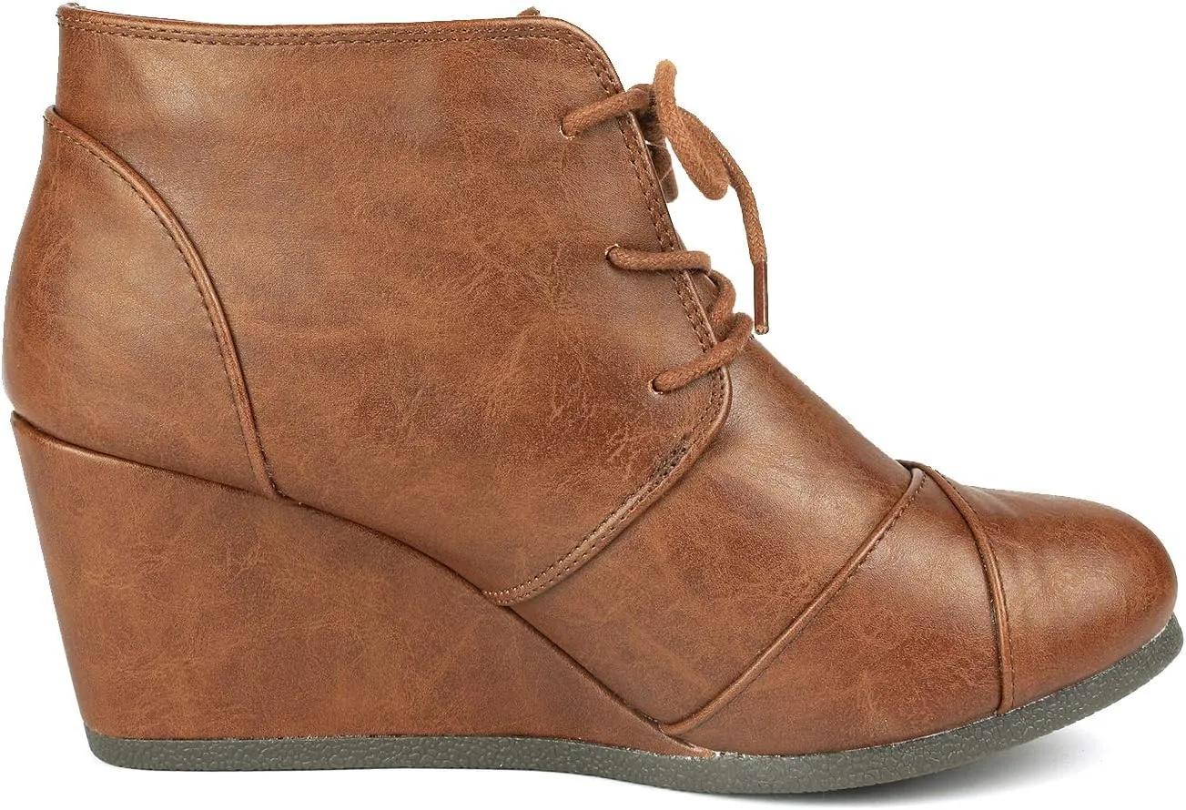 DREAM PAIRS Women's Wedge Boots Casual Fashion Lace Up Low Heel Ankle Booties Shoes