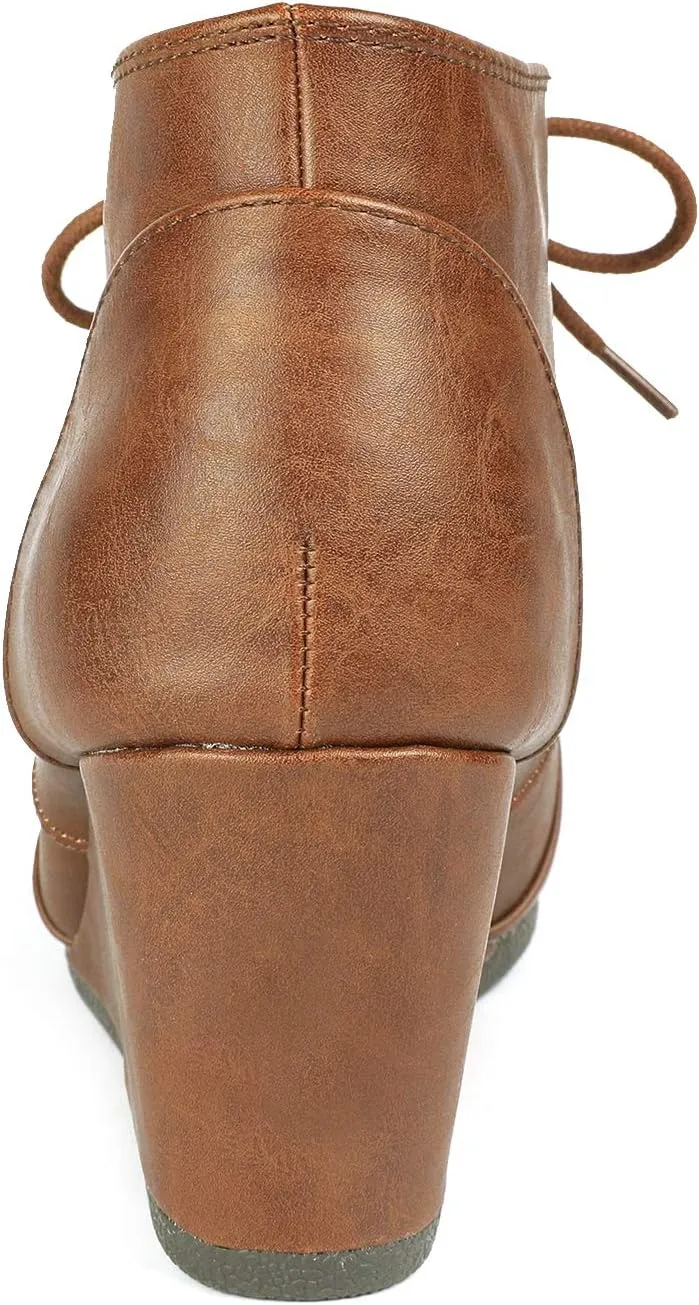 DREAM PAIRS Women's Wedge Boots Casual Fashion Lace Up Low Heel Ankle Booties Shoes