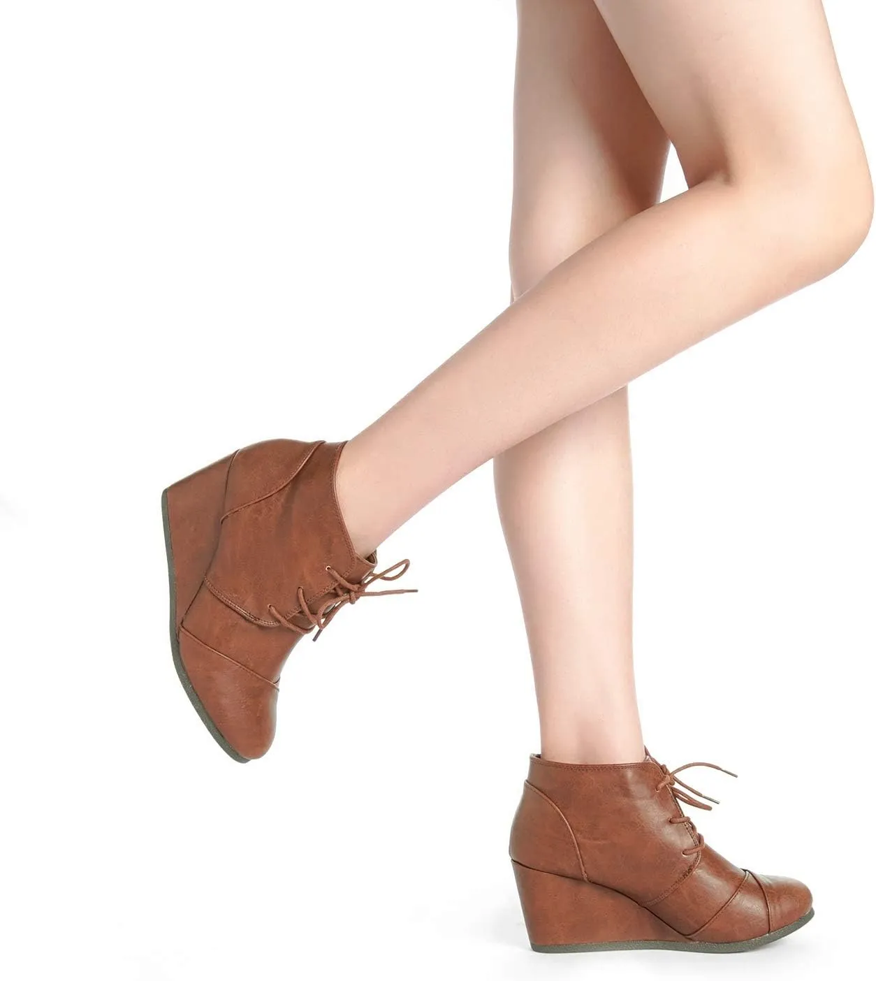 DREAM PAIRS Women's Wedge Boots Casual Fashion Lace Up Low Heel Ankle Booties Shoes