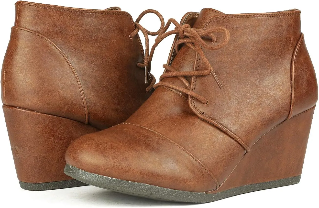 DREAM PAIRS Women's Wedge Boots Casual Fashion Lace Up Low Heel Ankle Booties Shoes