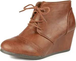 DREAM PAIRS Women's Wedge Boots Casual Fashion Lace Up Low Heel Ankle Booties Shoes