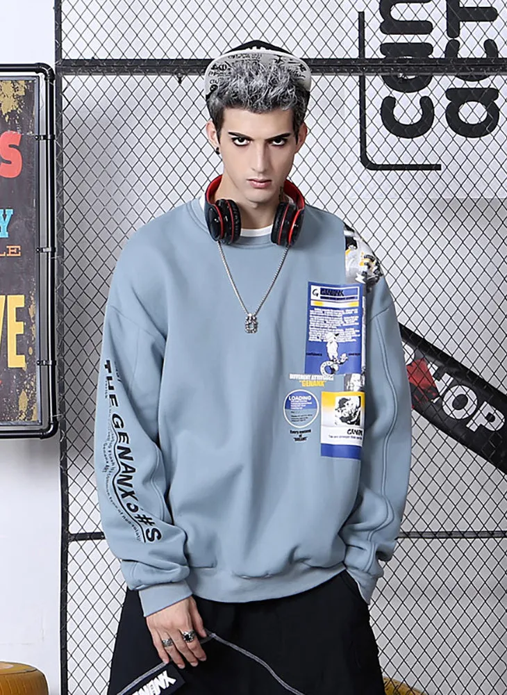 Fake Two Piece Letter Print Crew Neck Sweatshirt