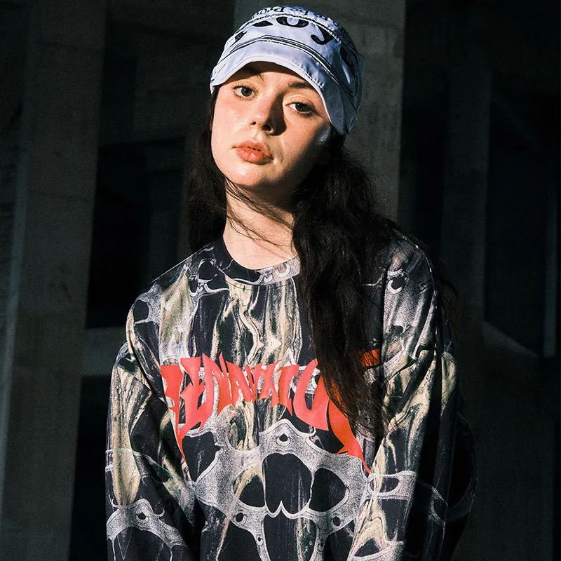【GENANX2024NEW】Ink graffiti ice ice leather imitation hot silver transfer printed ice oxygen cotton heavy hoodie