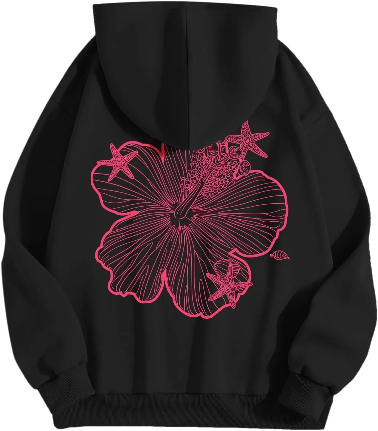 Hoodies For Women Oversized Graphic Print Floral Sweatshirt Preppy Trendy Long Sleeved Pullover Top With Pockets