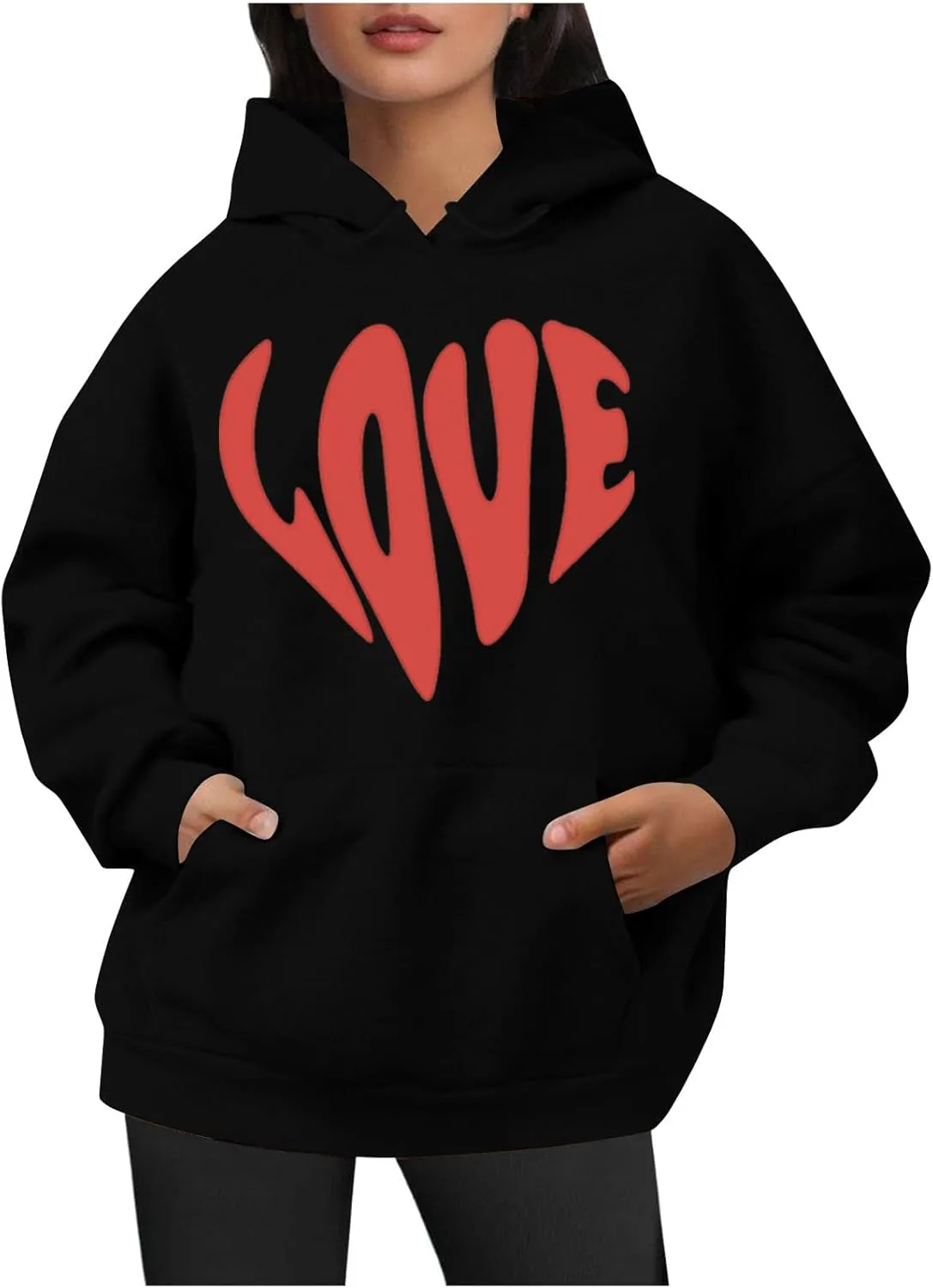 LOVE Cute Hoodies for Women 2024 Fashion Fall Winter Going Out Hooded Sweatshirts Casual Oversized Cozy Pullover Tops