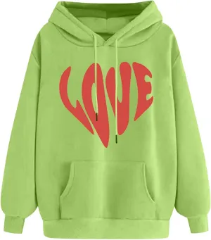 LOVE Cute Hoodies for Women 2024 Fashion Fall Winter Going Out Hooded Sweatshirts Casual Oversized Cozy Pullover Tops