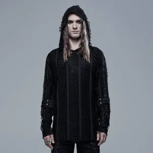 Men's Punk Cutout Double-layer Black Hoodies