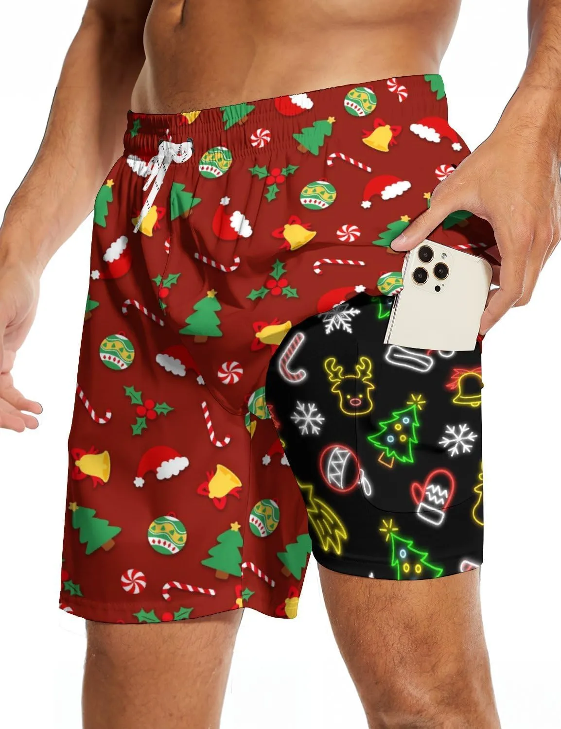 Men's Swim Trunks 7 Inch Inseam with Compression Liner Quick Dry Beach Shorts for Mens Board Shorts Swimwear