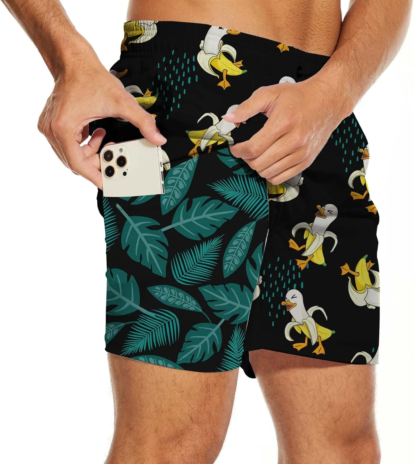 Men's Swim Trunks 7 Inch Inseam with Compression Liner Quick Dry Beach Shorts for Mens Board Shorts Swimwear