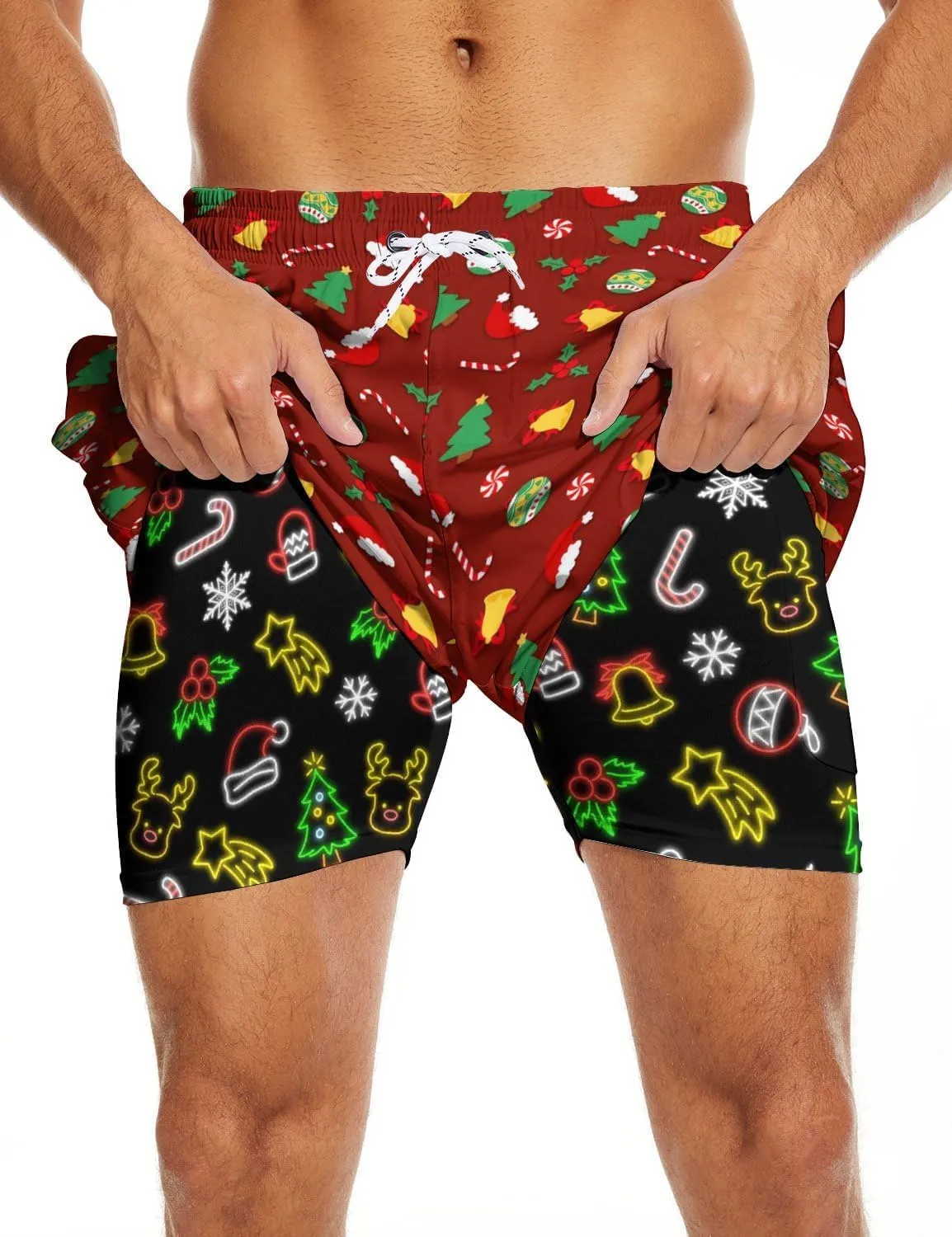 Men's Swim Trunks 7 Inch Inseam with Compression Liner Quick Dry Beach Shorts for Mens Board Shorts Swimwear