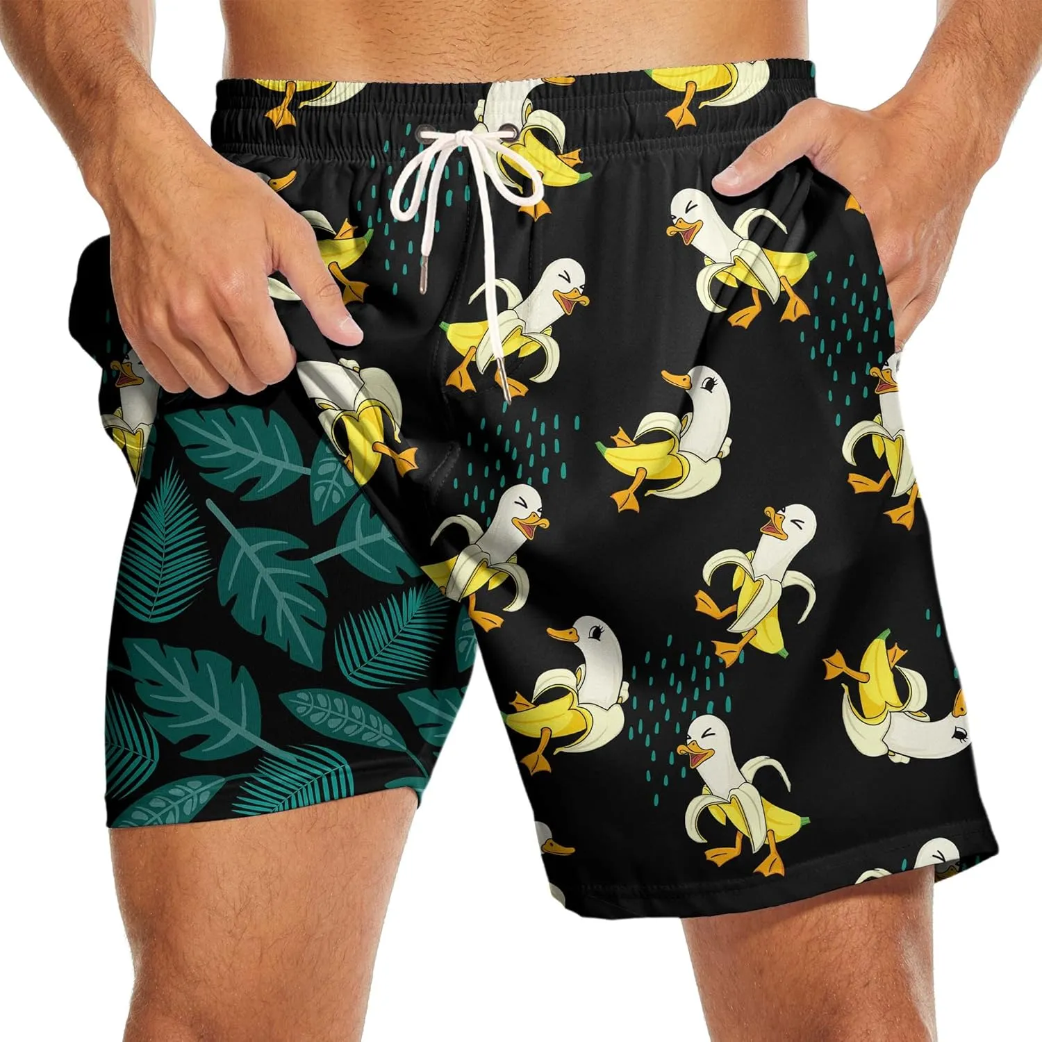 Men's Swim Trunks 7 Inch Inseam with Compression Liner Quick Dry Beach Shorts for Mens Board Shorts Swimwear