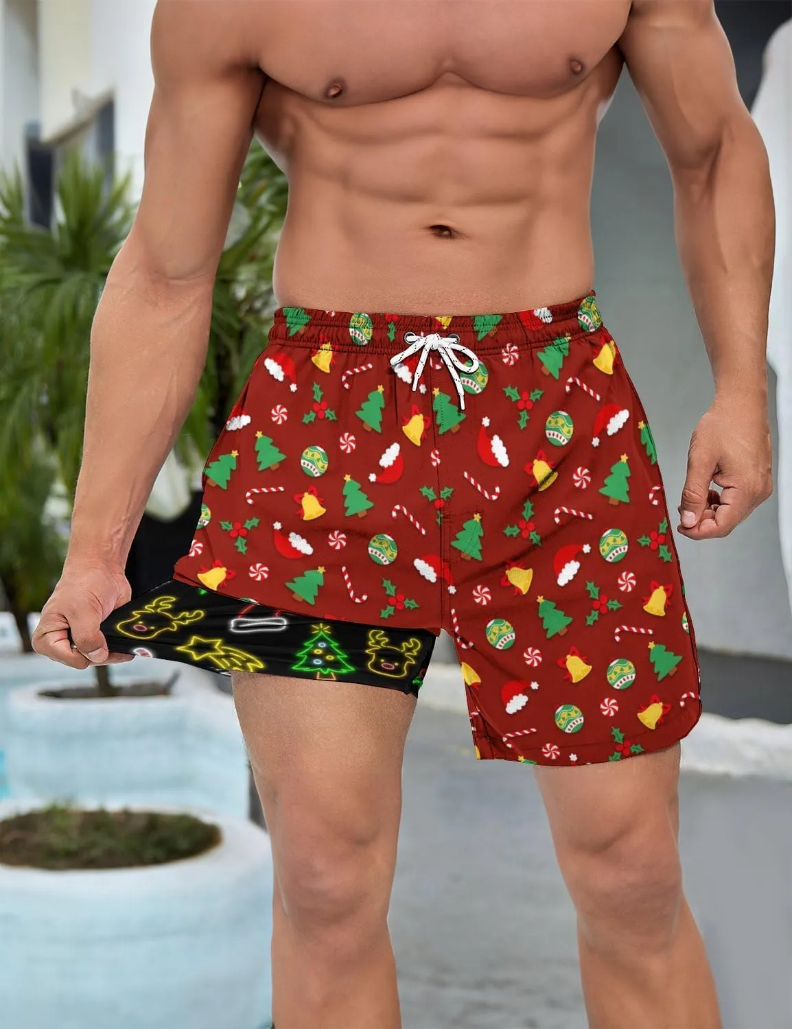 Men's Swim Trunks 7 Inch Inseam with Compression Liner Quick Dry Beach Shorts for Mens Board Shorts Swimwear