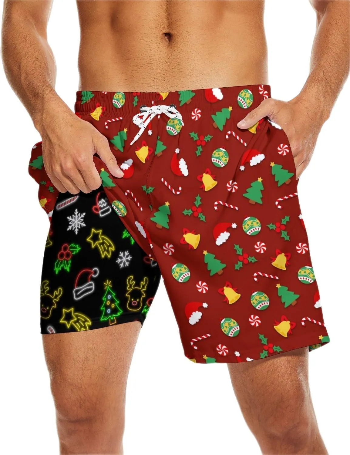 Men's Swim Trunks 7 Inch Inseam with Compression Liner Quick Dry Beach Shorts for Mens Board Shorts Swimwear