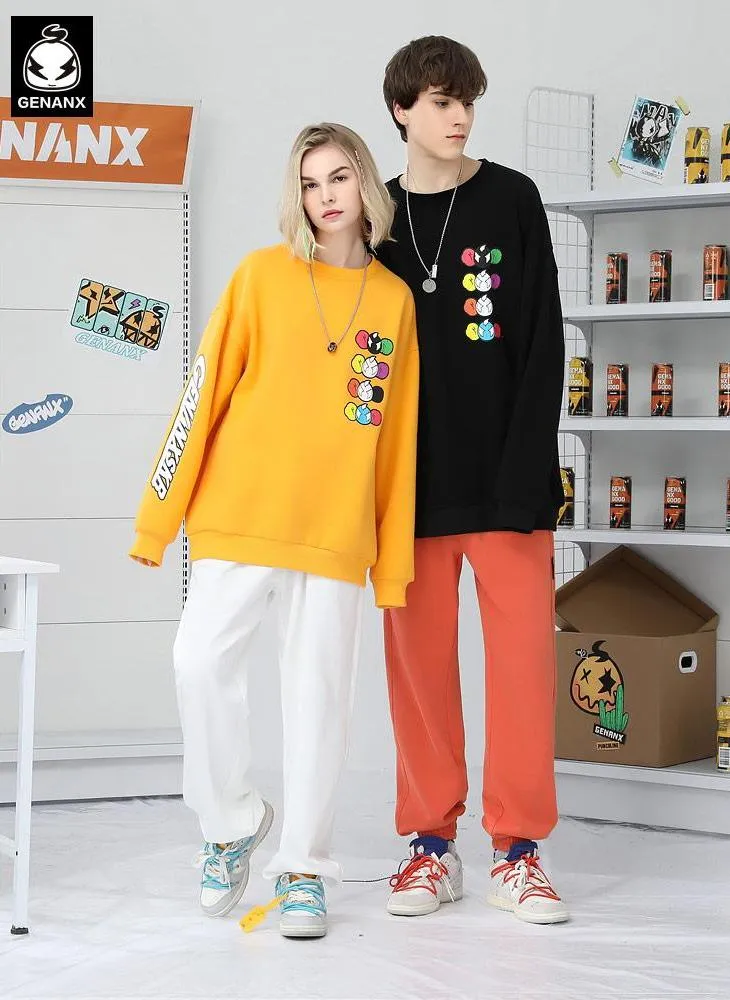 Minimalist Letter Print Crew Neck Kangaroo Pocket Sweatshirt