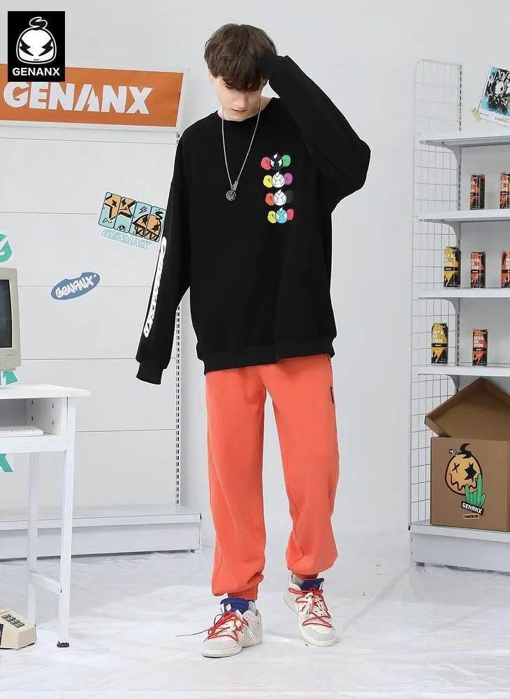 Minimalist Letter Print Crew Neck Kangaroo Pocket Sweatshirt