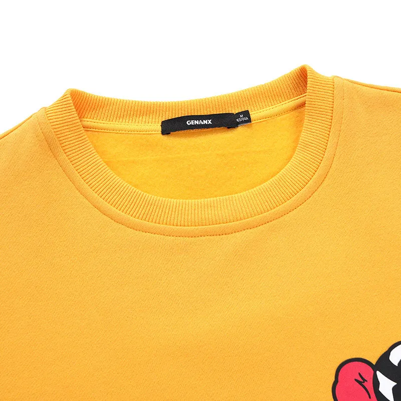 Minimalist Letter Print Crew Neck Kangaroo Pocket Sweatshirt