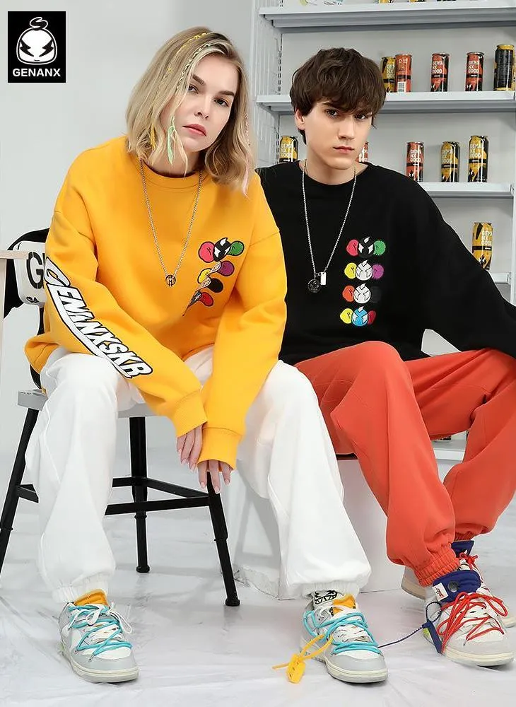 Minimalist Letter Print Crew Neck Kangaroo Pocket Sweatshirt