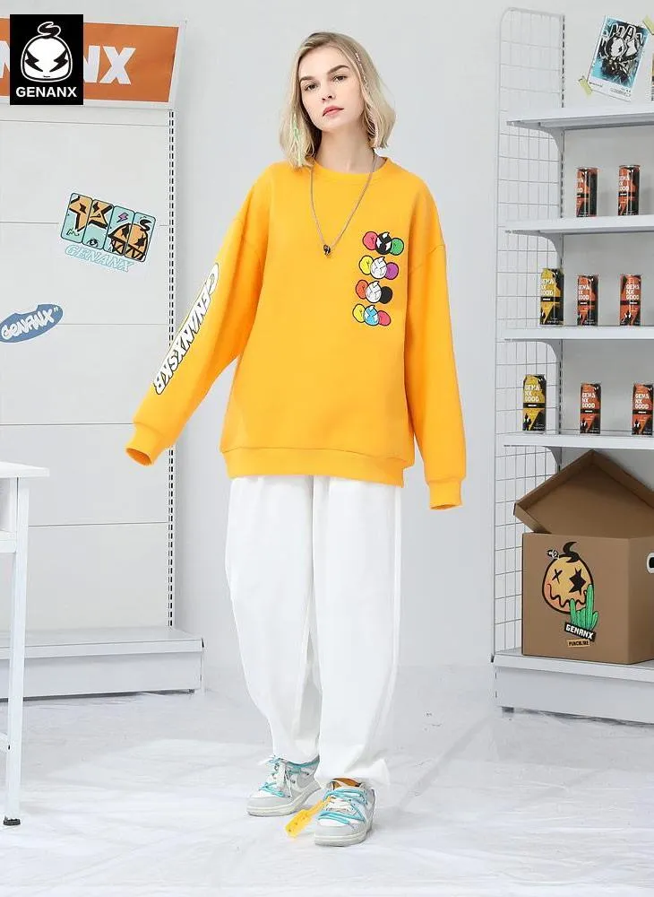Minimalist Letter Print Crew Neck Kangaroo Pocket Sweatshirt
