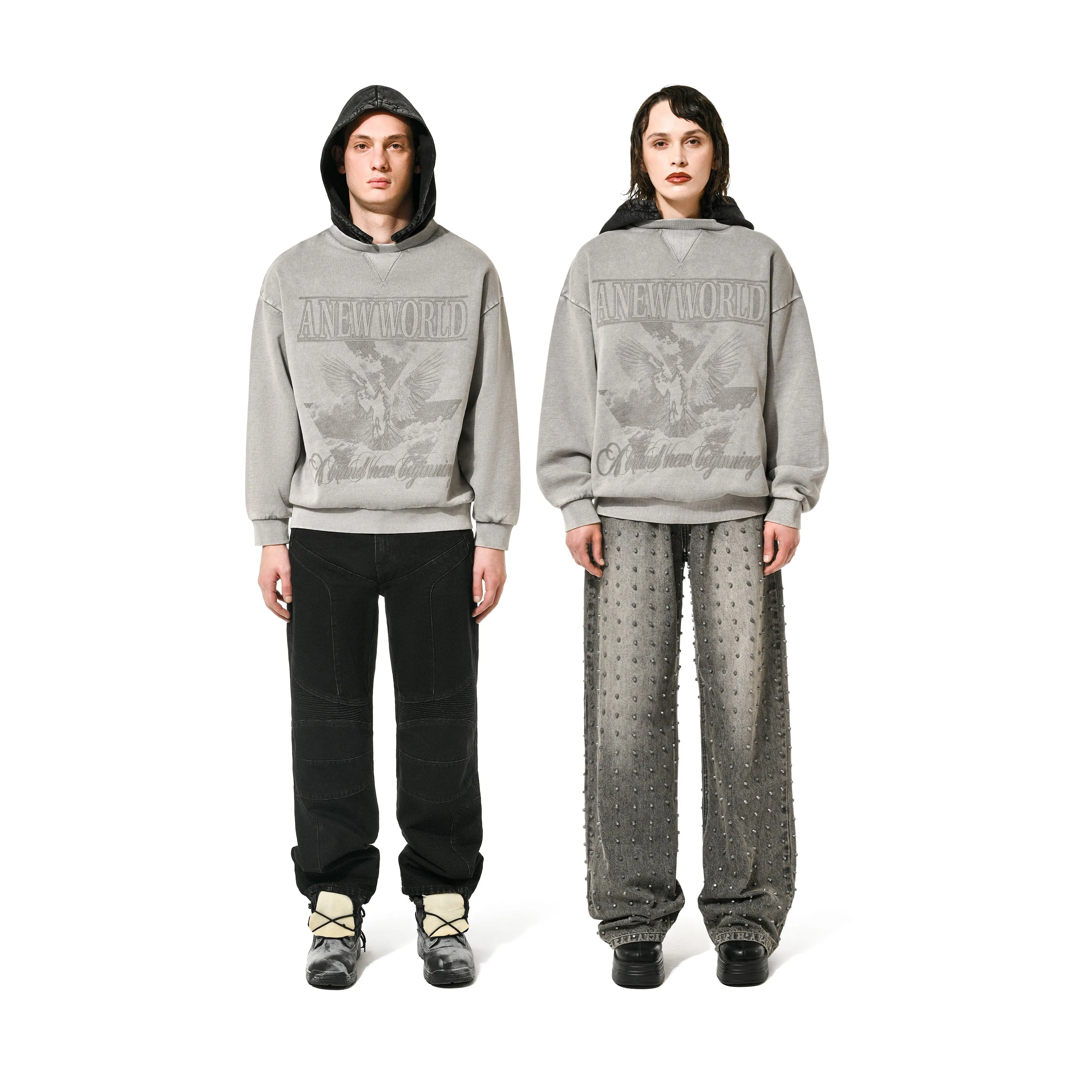 NEW WORLD HYBRID HOODIE- GREY