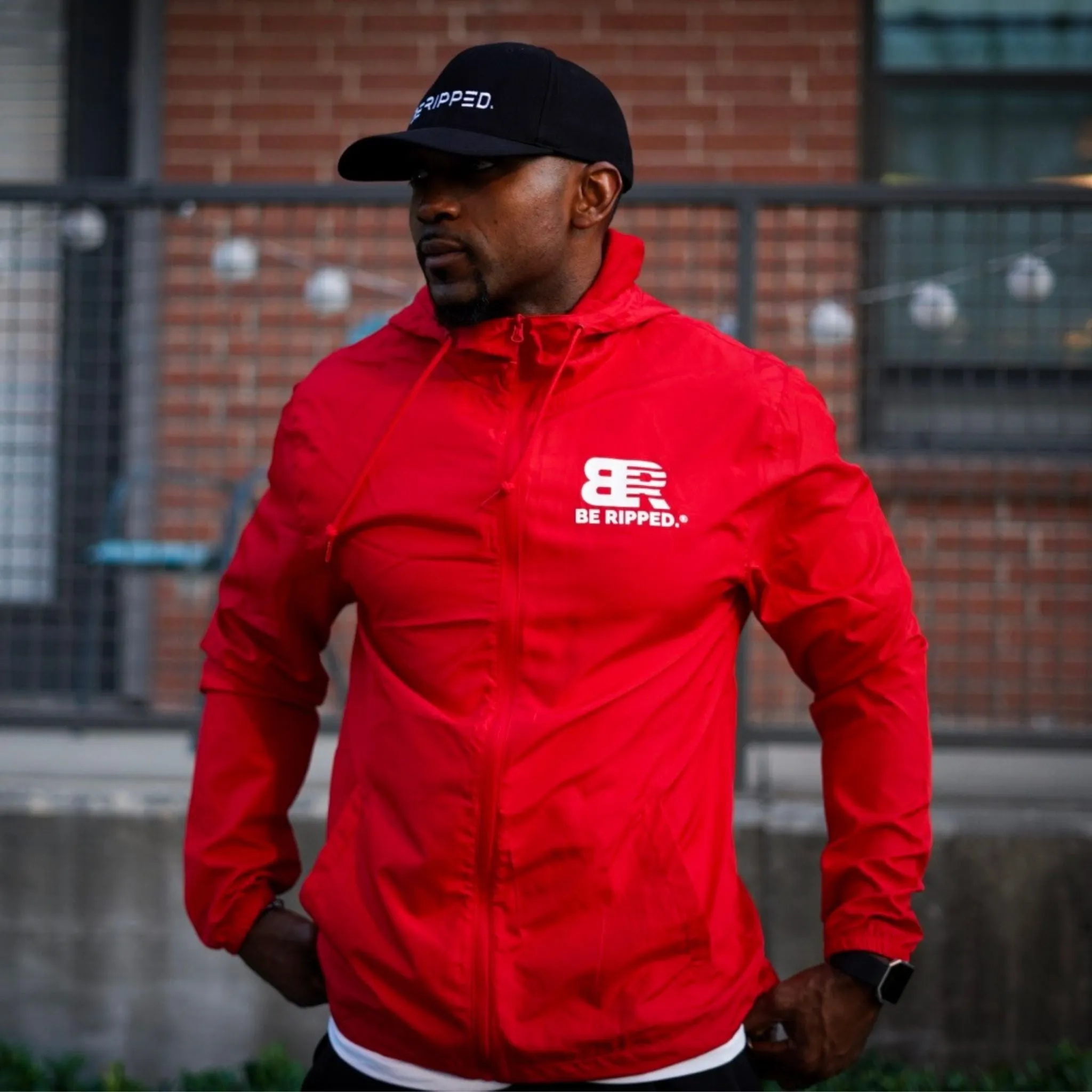 RED BE RIPPED WINDBREAKER JACKET