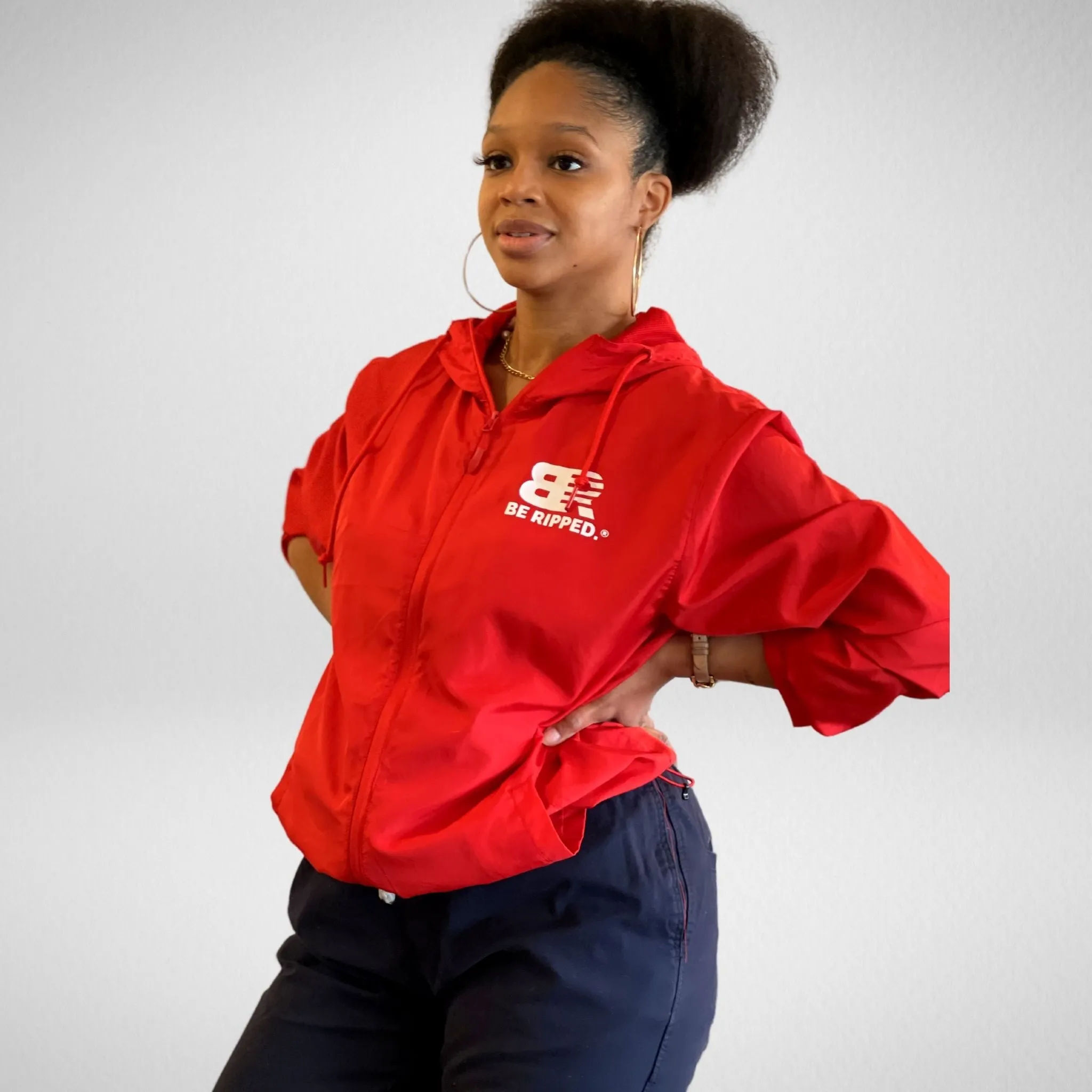 RED BE RIPPED WINDBREAKER JACKET