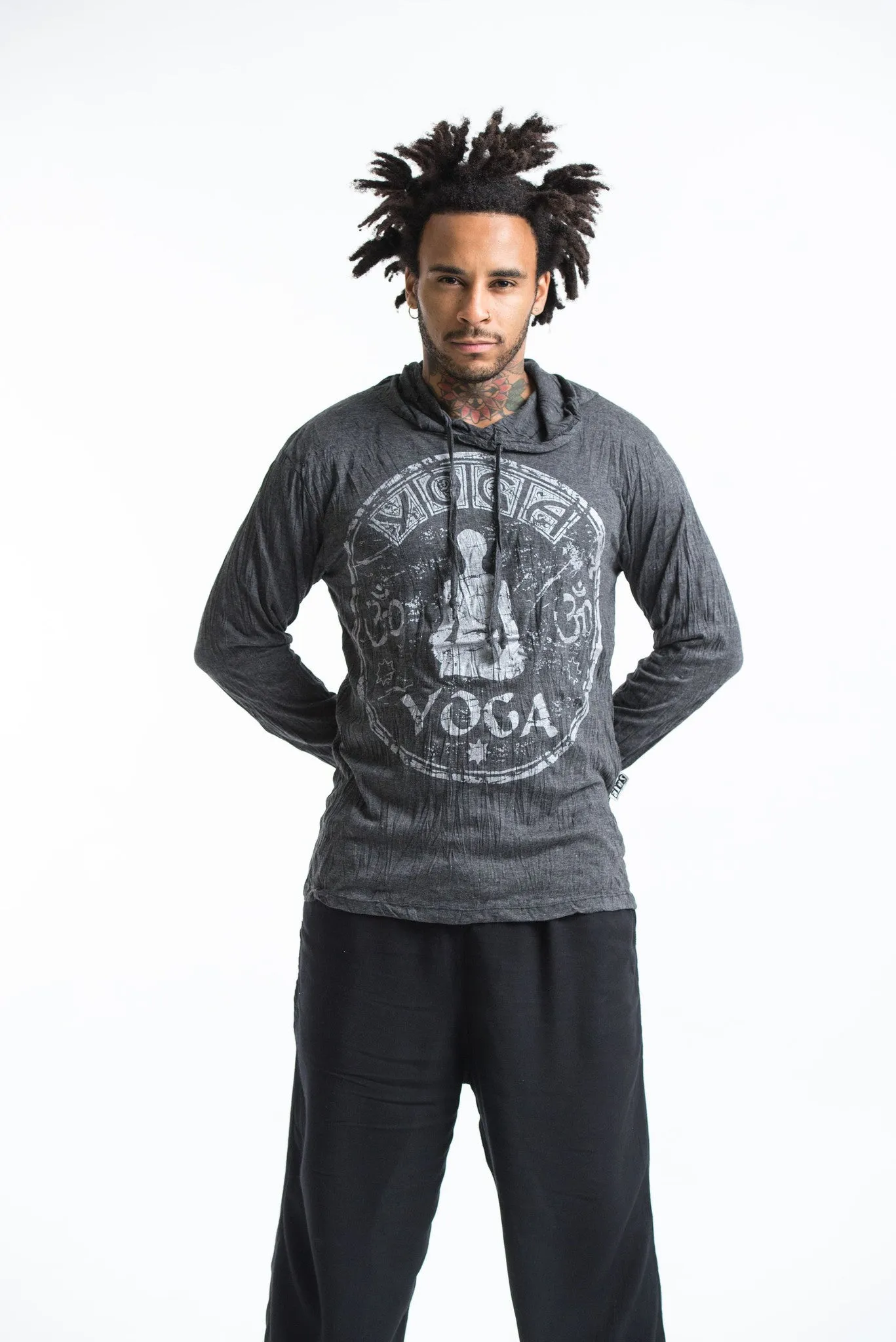 Unisex Infinitee Yoga Stamp Hoodie in Silver on Black