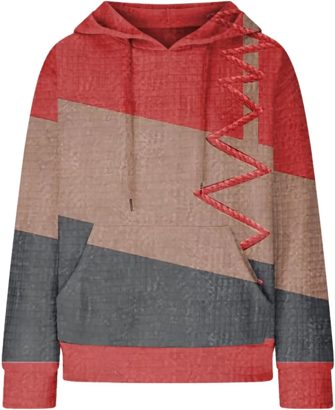 Women's Causal Oversized Cotton Hoodies Long Sleeve Pullover Color Hooded Pactchwork Sweatshirt Autumn & Winter