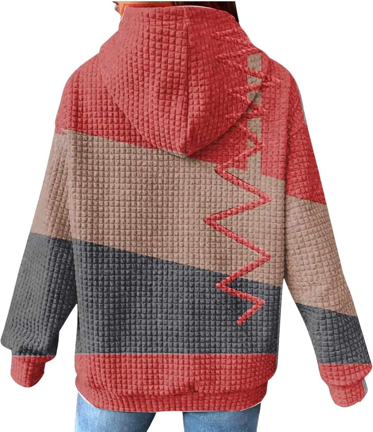 Women's Causal Oversized Cotton Hoodies Long Sleeve Pullover Color Hooded Pactchwork Sweatshirt Autumn & Winter