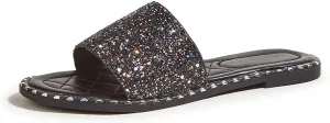 Women's Open Toe Flat Sandals Rhinestone Glitter On Casual Fashion Slippers Quick Drying Indoor & Outdoor Slides