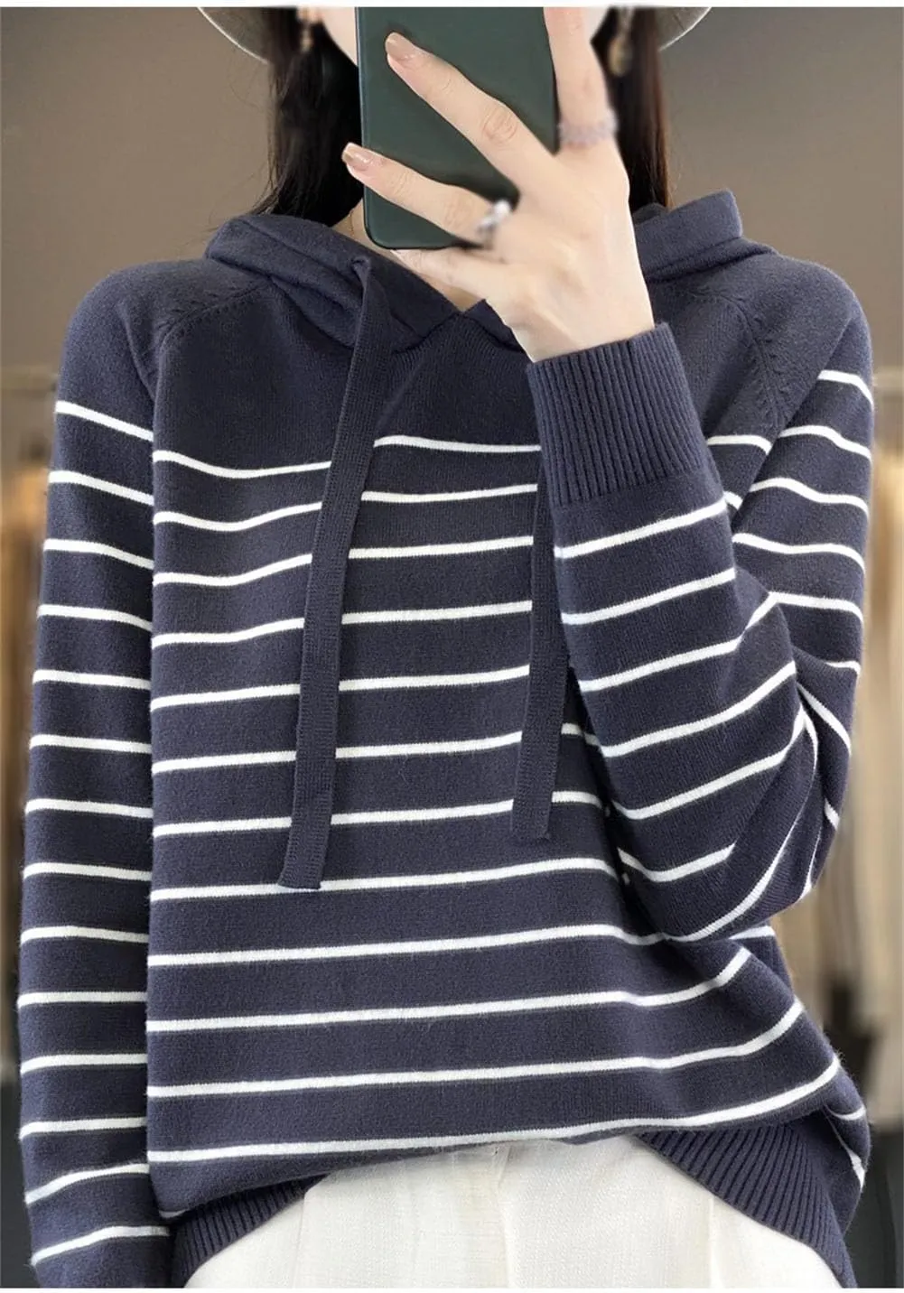 Womens Oversized Hoodies, Pullover Striped Sweatshirts, Loose Pullover Sweater Versatile Striped Hoodie