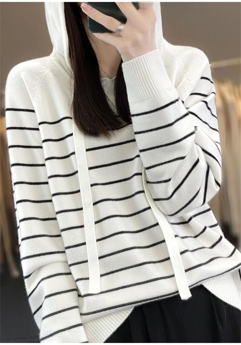 Womens Oversized Hoodies, Pullover Striped Sweatshirts, Loose Pullover Sweater Versatile Striped Hoodie