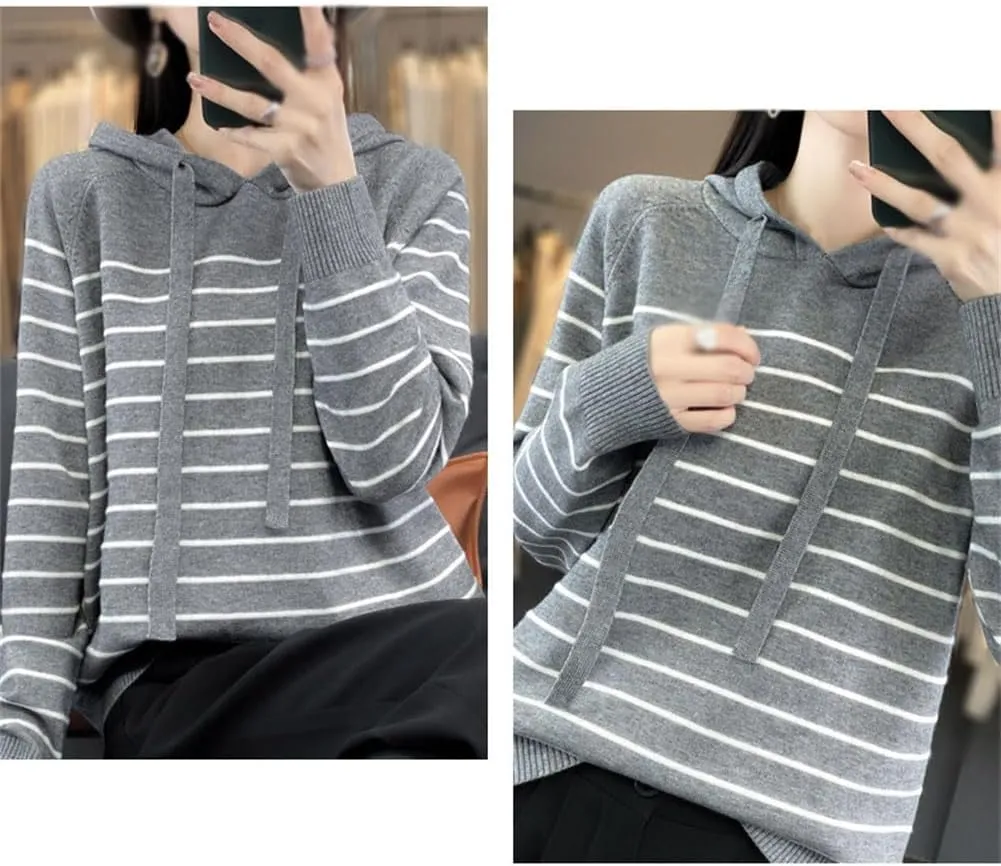 Womens Oversized Hoodies, Pullover Striped Sweatshirts, Loose Pullover Sweater Versatile Striped Hoodie
