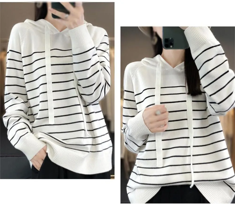 Womens Oversized Hoodies, Pullover Striped Sweatshirts, Loose Pullover Sweater Versatile Striped Hoodie