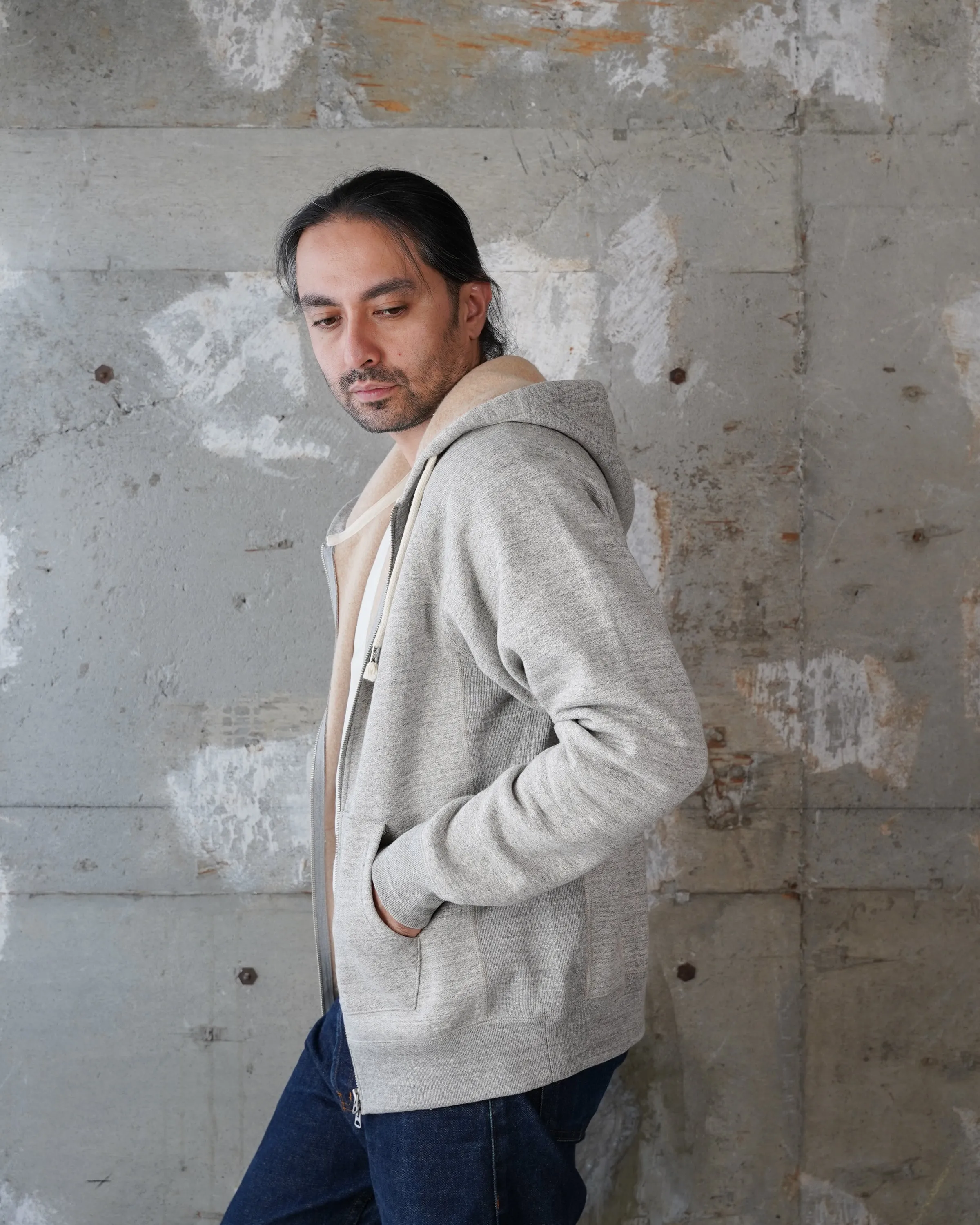Zip Hoodie - Fleeced Foxfibre - Heather Grey